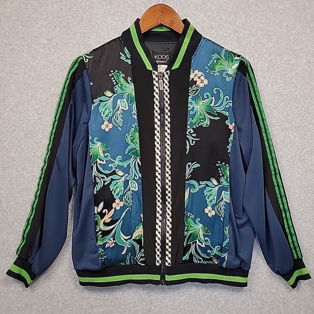 Vintage Koos of Course Floral Shirt Jacket Blue & Green Long Sleeve Size Small